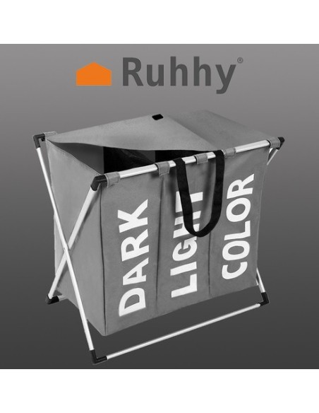 Skalbinių krepšelis - 3 skyriai ant sulankstomo rėmo