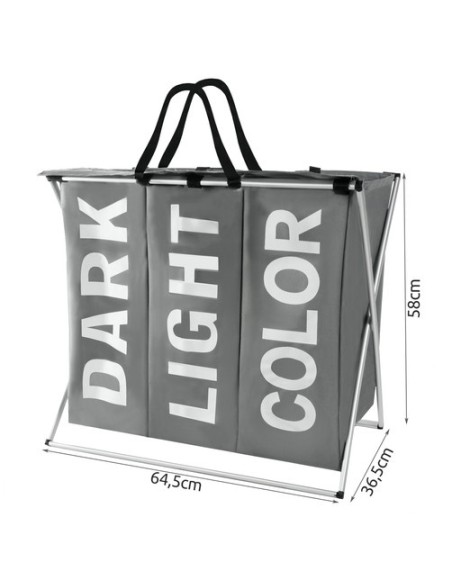 Skalbinių krepšelis - 3 skyriai ant sulankstomo rėmo