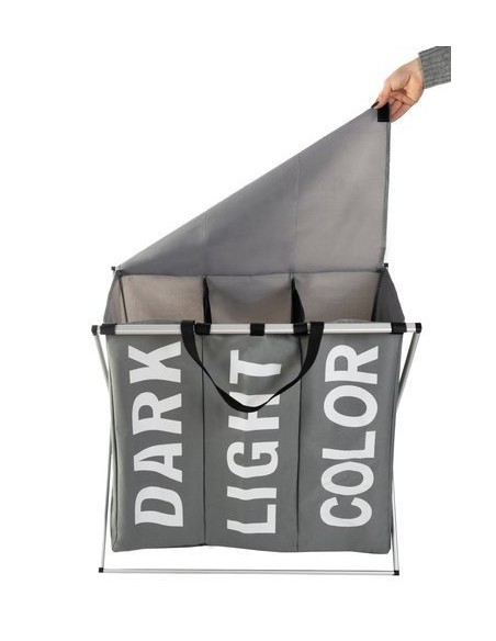 Skalbinių krepšelis - 3 skyriai ant sulankstomo rėmo