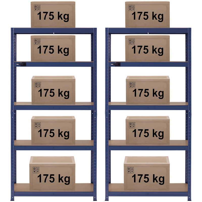 Metalinė laikymo lentyna 5 lentynos 875 kg 90 x 40 x 180 cm mėlyna 2 vnt.