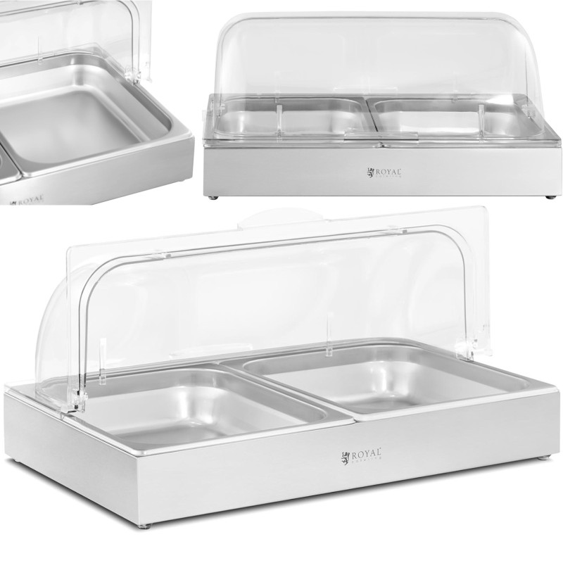 Švediško stalo pusryčių vitrina su ritininiu dangteliu 2x GN 1/2 2x 4 l Švediško stalo pusryčių vitrina su ritininiu dangteliu 2x GN 1/2 2x 4 l
