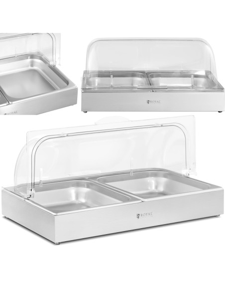 Švediško stalo pusryčių vitrina su ritininiu dangteliu 2x GN 1/2 2x 4 l Švediško stalo pusryčių vitrina su ritininiu dangteliu 2x GN 1/2 2x 4 l