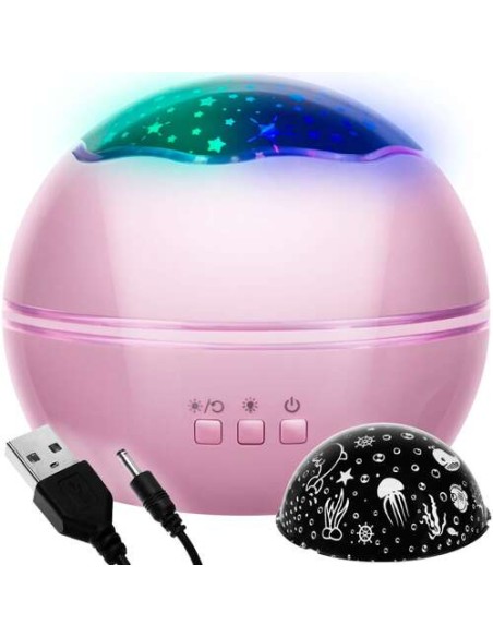 Naktinė lemputė su projektoriumi - rožinė LP16859