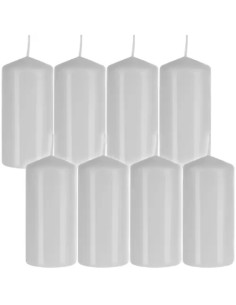 Balta cilindrinė žvakė - rinkinyje 8 vnt.