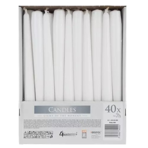 Balta kūgio žvakė - rinkinyje 40 vnt.