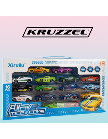 Spalvoti automobiliai/ spyruokliniai automobiliai 1:64 - 16 vnt. Kruzelis 20352