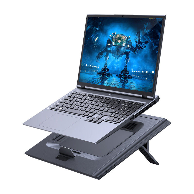 Aušinimo padėklas su apšvietimu nešiojamam kompiuteriui iki 21" Turbo Fan USB pilkos spalvos