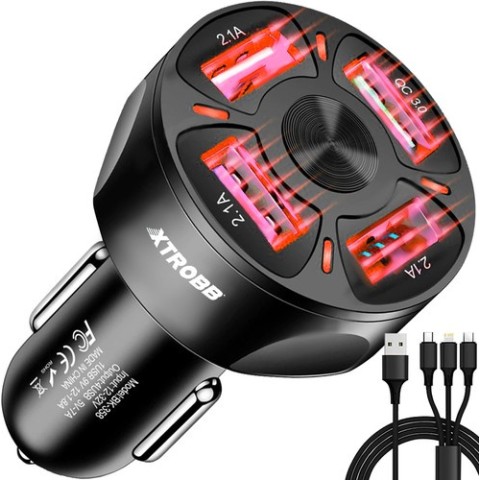 4x USB automobilinis įkroviklis + Xtrobb 19907 laidas