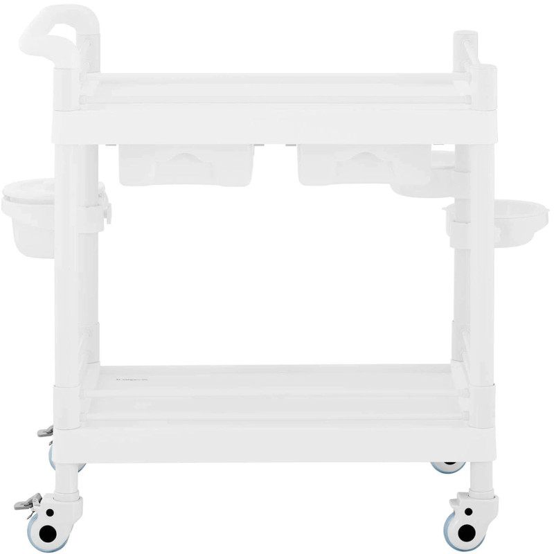 Kosmetikos laboratorinis vežimėlis 2 lentynos 2 stalčiai 3 konteineriai 84 x 53 x 92 cm 36 kg