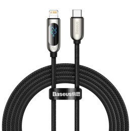 USB-C greito įkrovimo laidas Iphone Lightning 20W su galios matuoklio ekranu 2m juodas