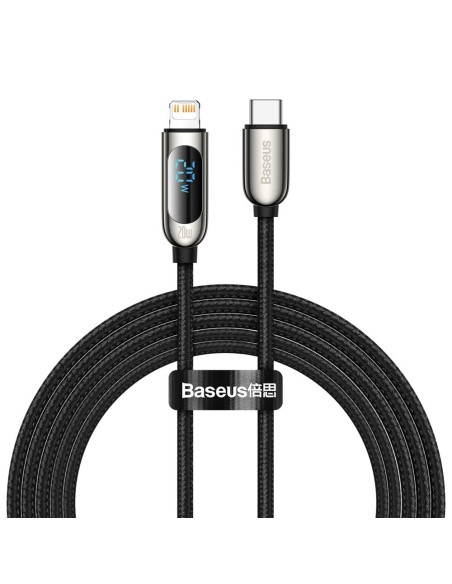USB-C greito įkrovimo laidas Iphone Lightning 20W su galios matuoklio ekranu 2m juodas
