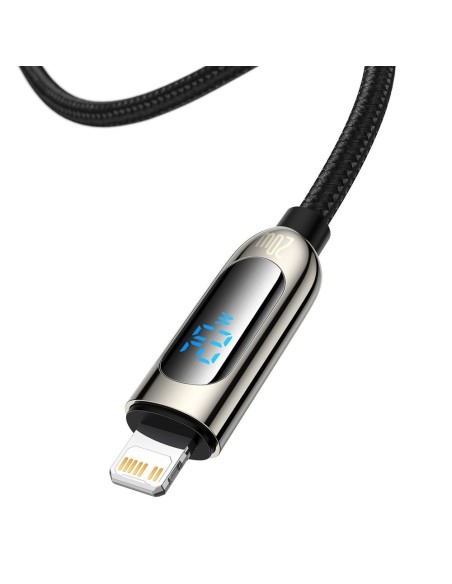 USB-C greito įkrovimo laidas Iphone Lightning 20W su galios matuoklio ekranu 2m juodas