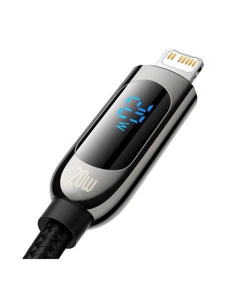 USB-C greito įkrovimo laidas Iphone Lightning 20W su galios matuoklio ekranu 2m juodas
