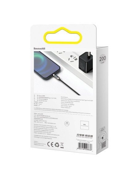 USB-C greito įkrovimo laidas Iphone Lightning 20W su galios matuoklio ekranu 2m juodas
