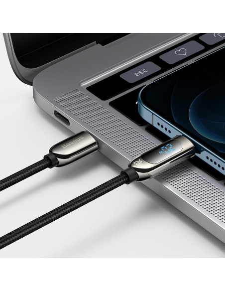 USB-C greito įkrovimo laidas Iphone Lightning 20W su galios matuoklio ekranu 2m juodas
