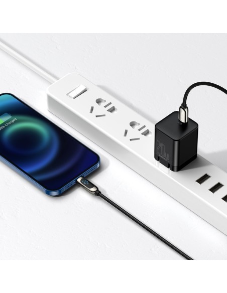 USB-C greito įkrovimo laidas Iphone Lightning 20W su galios matuoklio ekranu 2m juodas