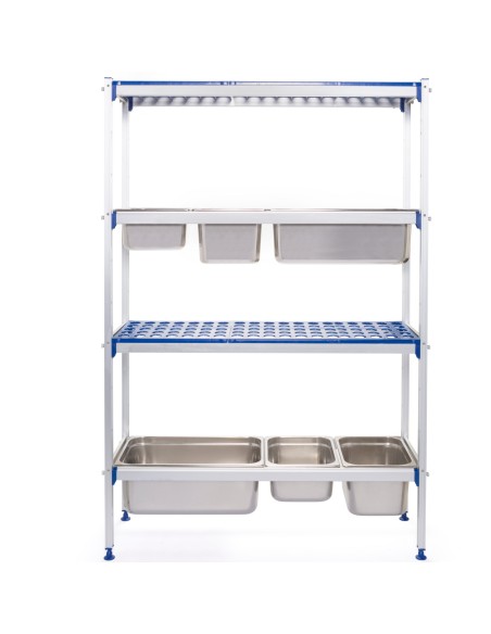 Aliuminio gastronominis laikymo lentynas virtuvei GN1/1 konteineriams, plotis 112cm Aliuminio gastronominis laikymo lentynas virtuvei GN1/1 konteineriams, plotis 112cm