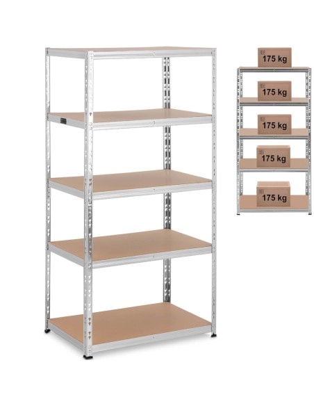 Metalinė laikymo lentyna 5 lentynos 875 kg 90 x 60 x 180 cm pilka