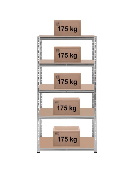 Metalinė laikymo lentyna 5 lentynos 875 kg 90 x 60 x 180 cm pilka