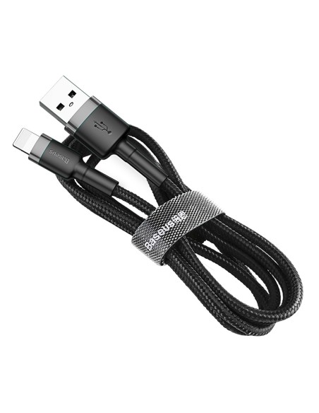 Patvarus lankstus kabelis USB laidas iPhone Lightning QC3.0 2.4A 0.5M juodos ir pilkos spalvos