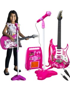Gitara + mikrofonas + stiprintuvas rožinė 22407