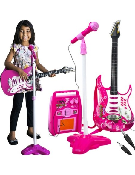 Gitara + mikrofonas + stiprintuvas rožinė 22407