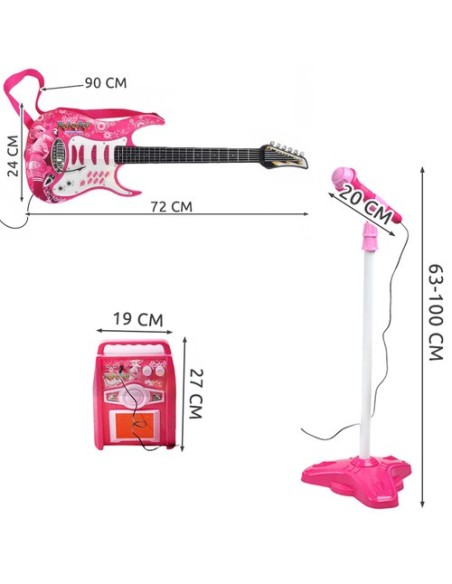 Gitara + mikrofonas + stiprintuvas rožinė 22407