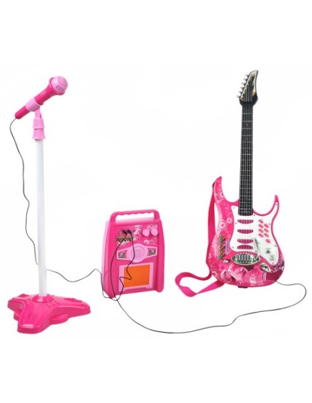 Gitara + mikrofonas + stiprintuvas rožinė 22407