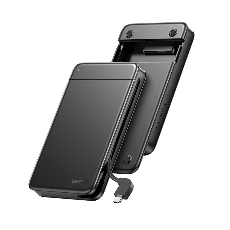 Kišeninis SSD HDD 2,5 colio SATA korpusas, integruotas USB-C laidas juodas