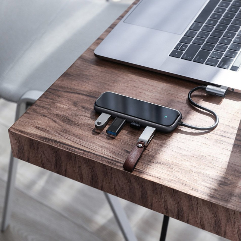 Adapteris HUB USB-C į 4x USB 3.0 USB-C PD, skirtas MacBook PC pilkas