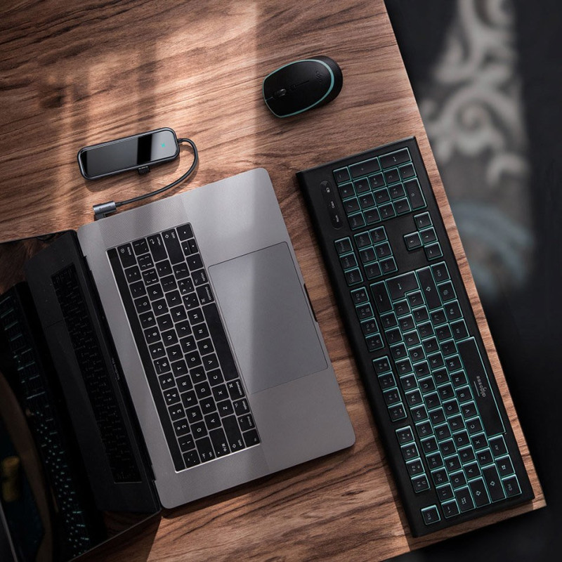 Adapteris HUB USB-C į 4x USB 3.0 USB-C PD, skirtas MacBook PC pilkas