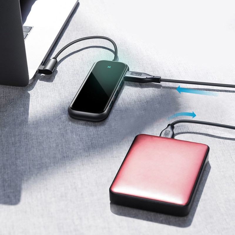 Adapteris HUB USB-C į 4x USB 3.0 USB-C PD, skirtas MacBook PC pilkas