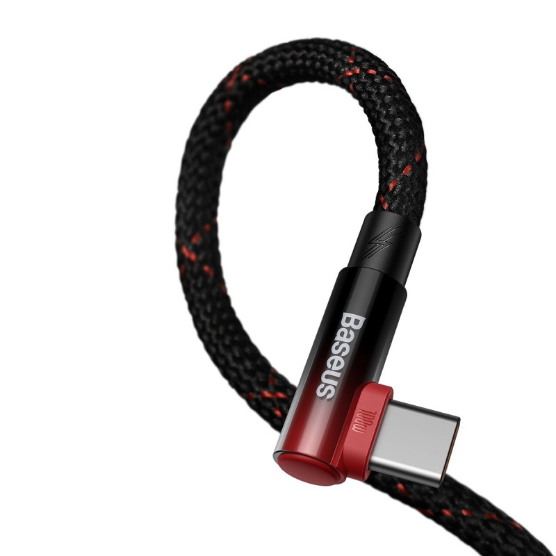 Kampinis kabelis Maitinimo laidas su šonine USB USB-C kištuku 2m raudonas