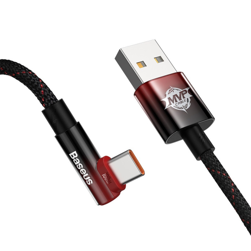 Kampinis kabelis Maitinimo laidas su šonine USB USB-C kištuku 2m raudonas