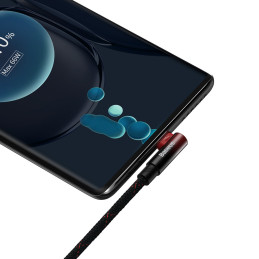 Kampinis kabelis Maitinimo laidas su šonine USB USB-C kištuku 2m raudonas