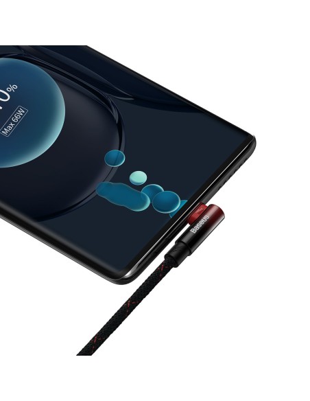Kampinis kabelis Maitinimo laidas su šonine USB USB-C kištuku 2m raudonas Kampinis kabelis Maitinimo laidas su šonine USB USB-C kištuku 2m raudonas