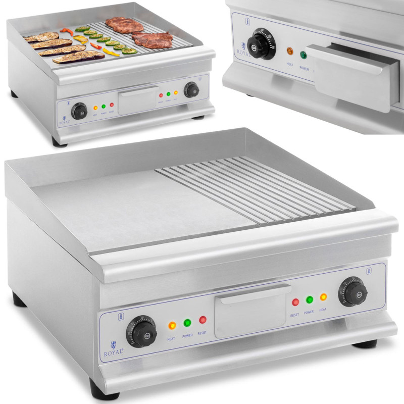Kepkite ant grotelių dvigubai lygiai grioveliais grioveliais su riebalų stalčiumi 230 V 2x 3200 W
