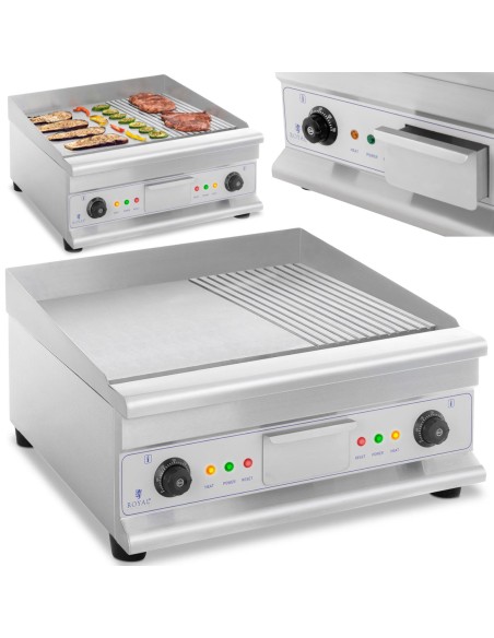 Kepkite ant grotelių dvigubai lygiai grioveliais grioveliais su riebalų stalčiumi 230 V 2x 3200 W