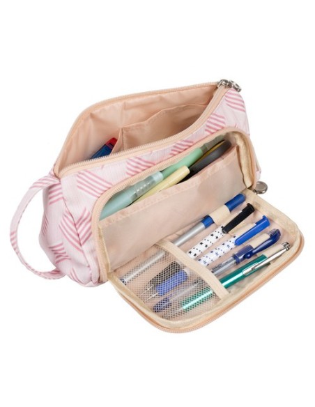 Dviejų skyrių, išplečiamas mokyklinis pieštukų dėklas, dvigubas rožinis krepšys, skirtas vaikams