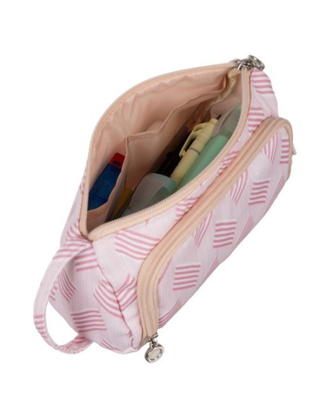 Dviejų skyrių, išplečiamas mokyklinis pieštukų dėklas, dvigubas rožinis krepšys, skirtas vaikams