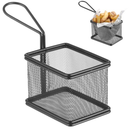 Mini krepšelis keptiems užkandžiams patiekti su rankena 100x80x75 mm - Hendi 425619