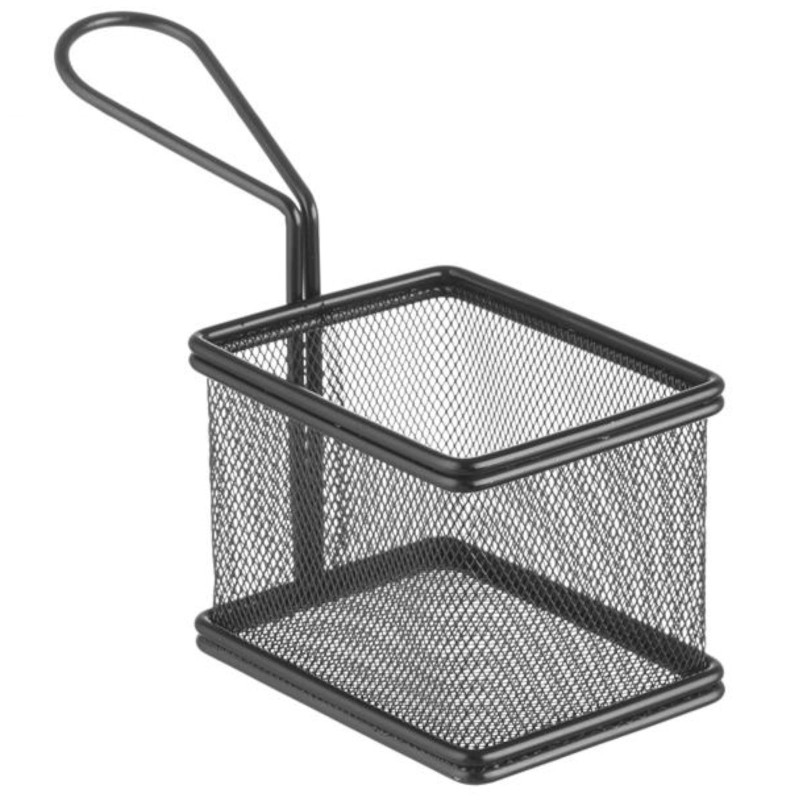 Mini krepšelis keptiems užkandžiams patiekti su rankena 100x80x75 mm - Hendi 425619