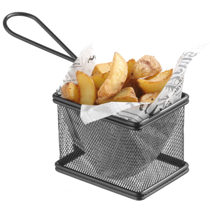 Mini krepšelis keptiems užkandžiams patiekti su rankena 100x80x75 mm - Hendi 425619