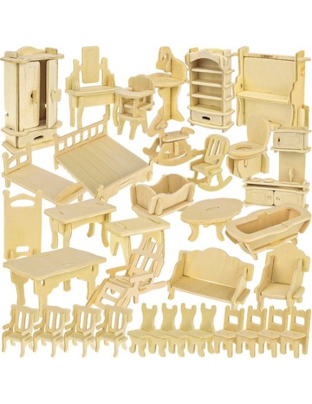 Medinių baldų lėlėms rinkinys, 34 vnt. 23542