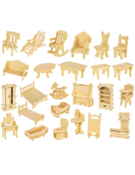Medinių baldų lėlėms rinkinys, 34 vnt. 23542