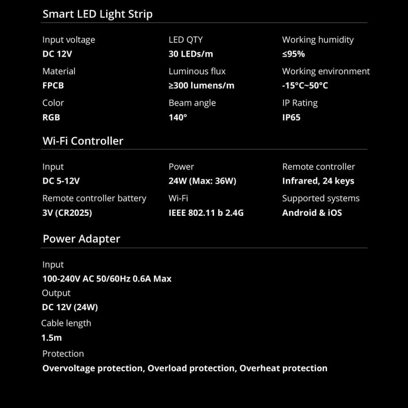 LED juostelė išmani vandeniui atspari RGB nuotolinio valdymo pultelis WiFi maitinimo šaltinis 5m