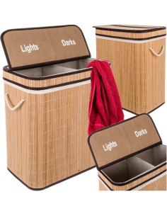Bambuko skalbinių krepšelis – dviejų kamerų Ruhhy 24269