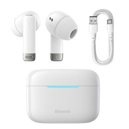 Į ausis įdedamos belaidės ausinės TWS Bluetooth 5.3 baltos