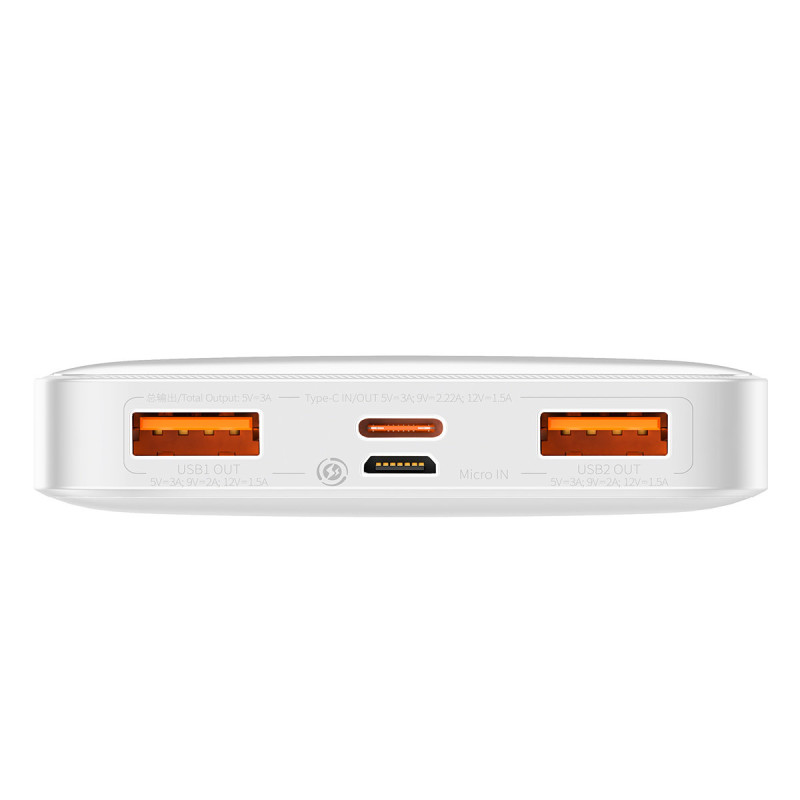 Bipow maitinimo blokas su greito įkrovimo 10000 mAh USB-A microUSB laidu 0,25 m baltas
