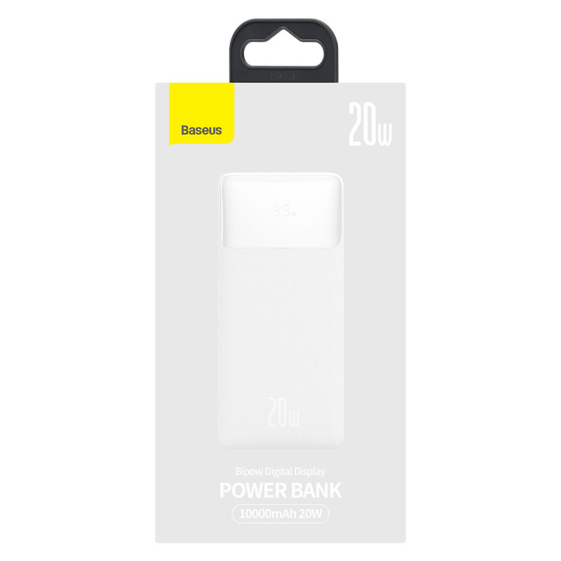 Bipow maitinimo blokas su greito įkrovimo 10000 mAh USB-A microUSB laidu 0,25 m baltas